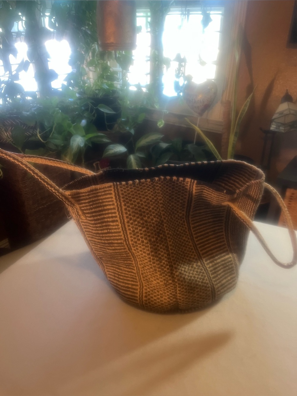 Lucky Brand Knit Tote in Beige and Brown Woven Stripe - Picture 3 of 8